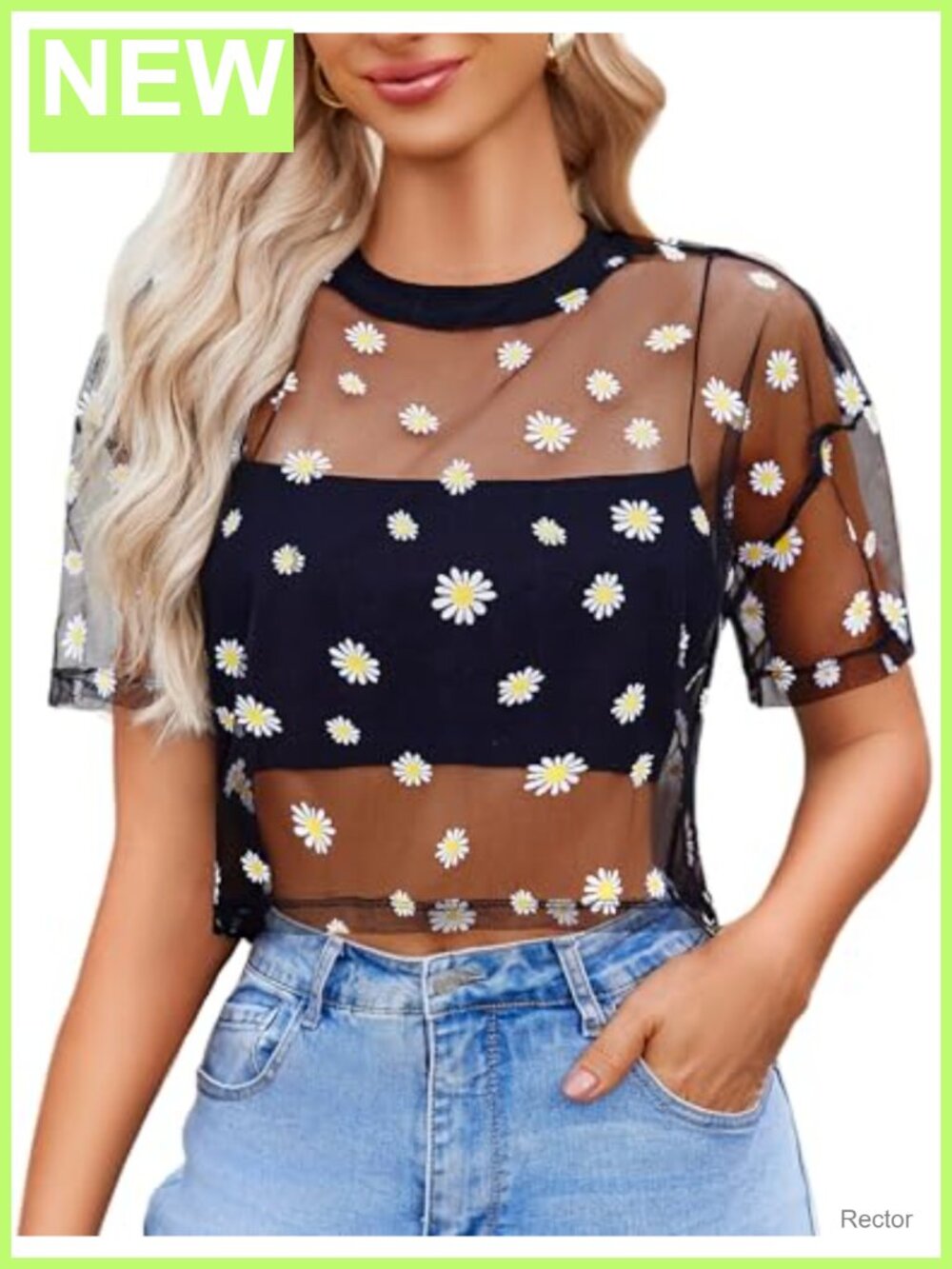 Mesh Crop Top Short Sleeve See Through Sheer Blouse
